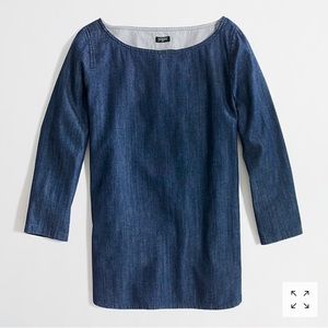 J Crew Chambray Boatneck 3/4 Length Blouse